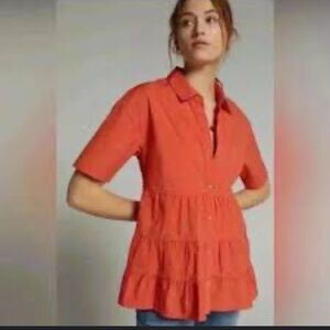 Porridge Anthropologie Button Down Babydoll Tunic With Ruffles